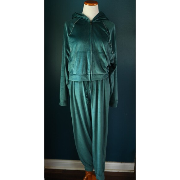 Victorias Secret On Point Luxe Teal Green Velour Diamante2 Pc. Sweat Suit Sz.M
